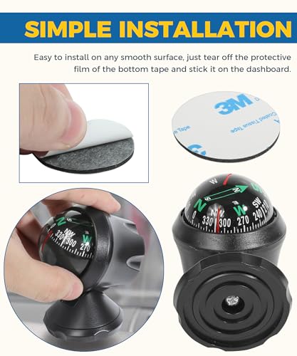 Car Compass,Compass for Car,Automotive Compass Ball,Car Accessories Auto Compass Car Compass Dashboard,Car Mount Compass with Bottom Stick,Dashboard Compass for Boat Car Truck to Find Direction - Image 5