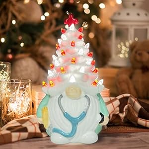 Nurse Gifts: Ceramic Christmas Tree, Gnome Decor for Home Office Table Top, Figurine Collection Nurse Gifts Ceramic Christmas Tree Gnome Decor for Home Office Table Top Figurine Collection