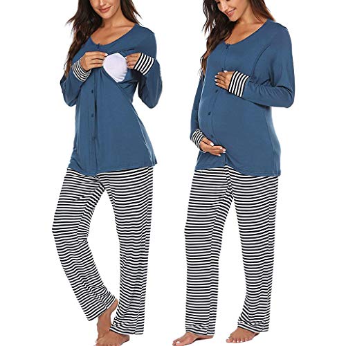Preisvergleich Produktbild carol -1 Stillpyjama Damen Langarm Umstandsschlafanzug Baumwolle Schwangerschaft Pyjama Set Stillshirt und Umstandsmode Hose Herbst und Winter Stillzeit Stillfunktion