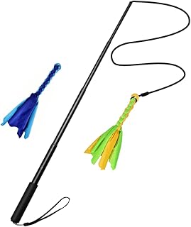 Hohopeti 1set Telescopic Dog Teaser Puppy Toys Tails Toy Pets Toys Braided Rope Tug Cat Exercise Teaser Pet Teaser Pole Dog Training Stick Interactive Puppy Toys Dog Teaser Stick Sports