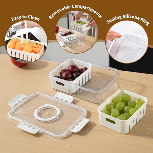 Image of HOKIPO Fridge Storage Containers with 2 Partition - BPA Free Food Grade Plastic Storage Containers for Refrigerator & Freezer | Fresh Vegetable Crisper Box & Kitchen Storage Set (AR-6102)
