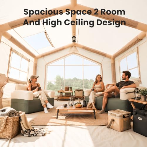 Image of Inflatable Tents for Camping, Large Blow Up Tent with Hand Pump, Easy Setup InflatableTent 4 Season Tent, Waterproof Oxford Air Glamping Tents for Camping Adult 4 /6 /8 /10 /12 Person