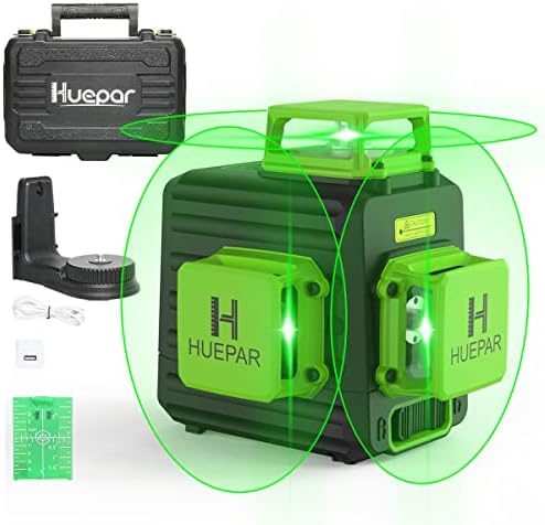 Huepar 3D Cross Line Self-leveling Laser Level 3 x 360 Green Beam Three-Plane Leveling and Alignment Laser Tool, Li-ion Battery with Type-C Charging Port & Hard Carry Case Included - B03CG Pro