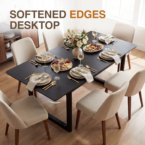 Image of DUOMAY 71 inch Extendable Wood Dining Table for 4-8, Modern Rectangular Kitchen Table with Heavy Duty Wooden Base, Farmhouse Dinner Table for Dining Living Room Home Restaurant, Black