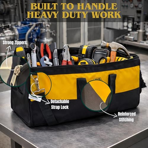 Image of PAHAL APACHE 24 Inch Tool Bag - Multipurpose Nylon Water-Resistant Tool Storage Organizer for Electricians, Plumbers, Technicians & Mechanics, Durable Portable Tool Carry Bag, Yellow Black