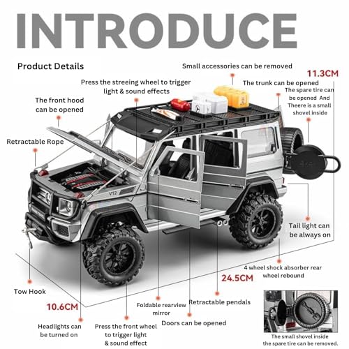 Image of SPITEN Mercedes-Benz Brabus G550-4X4 Modified 1:24 Diecast Scale Model Metal Pull Back Toy car for Kids with Openable Doors & Light, Music Toy Vehicle for Kids - Colors as Per Stock