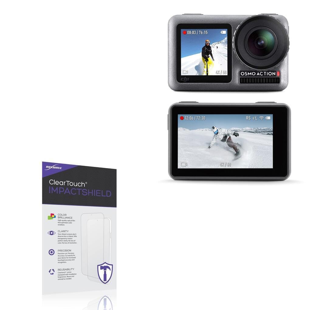 BoxWave Screen Protector Compatible With DJI Osmo Action - ClearTouch ImpactShield (2-Pack), Impenetrable Screen Protector Flexible Film