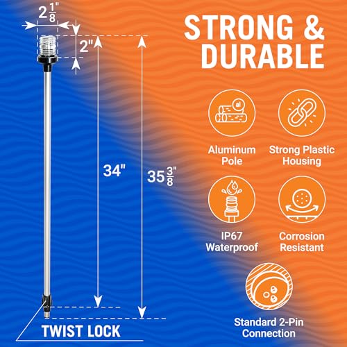 Image of Boat Anchor Light Pole, 35 inch LED Stern Light, USCG Tested Waterproof Marine