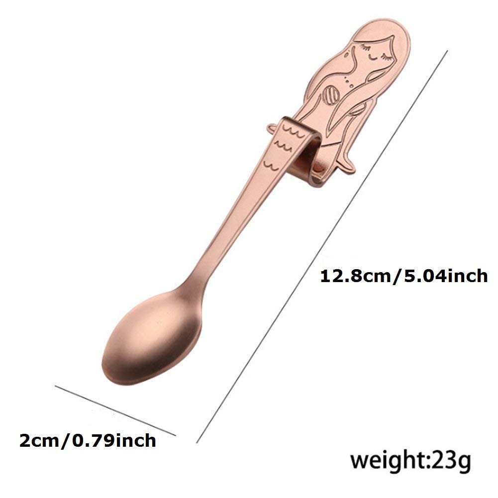 COMIART 5-Inch 18/10 Stainless Steel Mixing Stirring Coffee Tea Hanging Spoons,Scoops for Espresso,Ice Cream,Sugar,Milkshake,Dessert,Seasoning,Multi-use Tableware - Pack of 4 - Rose Gold (Mermaid)