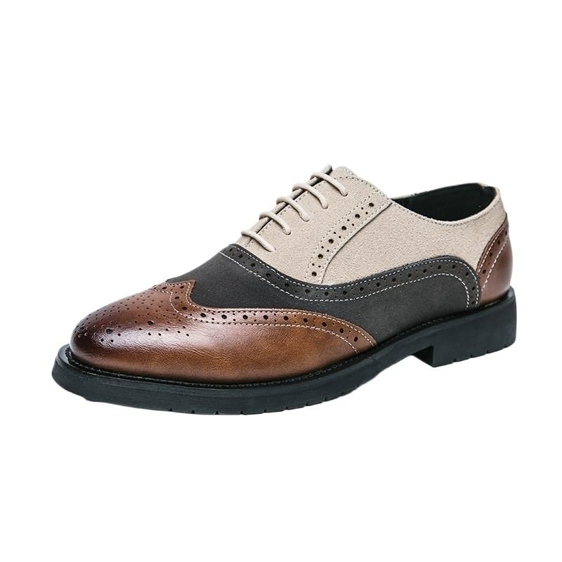 Mens Vintage Patchwork Oxford Shoes Fashionable Lace Up Breathable Business Casual Dress Shoes