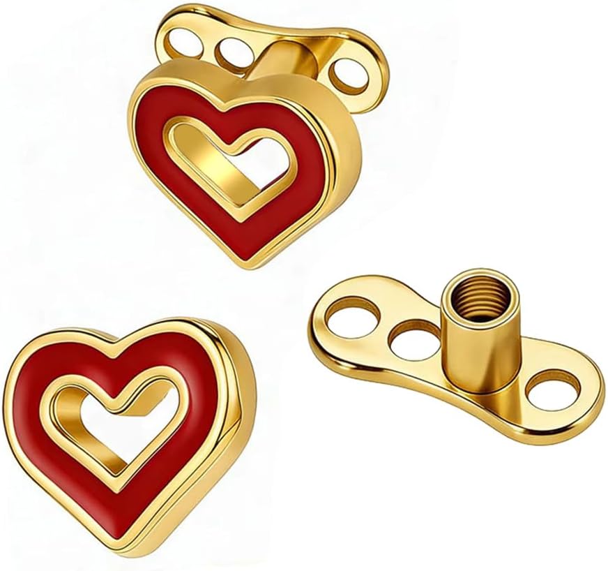 14G Black Heart Dermal Anchor Tops and Base, Minimalist Heart Top Internally Threaded Surface Skin Studs Micro Microdermals Piercing Jewelry 2 Pcs