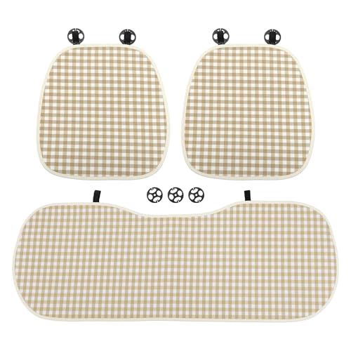 FUELHOOD シートカバー フルセット 綿製 自動車用シートカバー ブラウン チェック柄 ユニバーサル SUV/バン/セダン/トラック用 1セット 前後席クッション