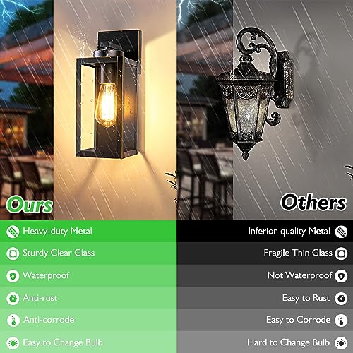 Image of BesLowe Outdoor Wall Light, Modern Porch Sconce, Black with Gold Trim
