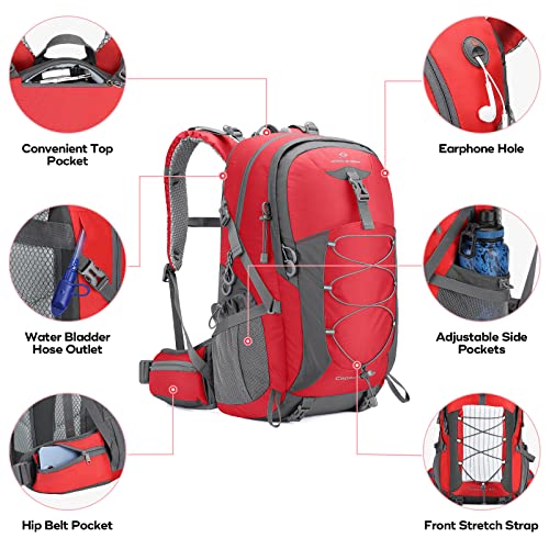 Image of Maelstrom 40L Hiking Backpack, Lightweight Camping Daypack with Rain Cover | Water-Resistant Rip-Stop Nylon, Wet /Dry Separation, Multi-Pockets, Survival Whistle. Ideal For Men, Women, Travel, Trekking