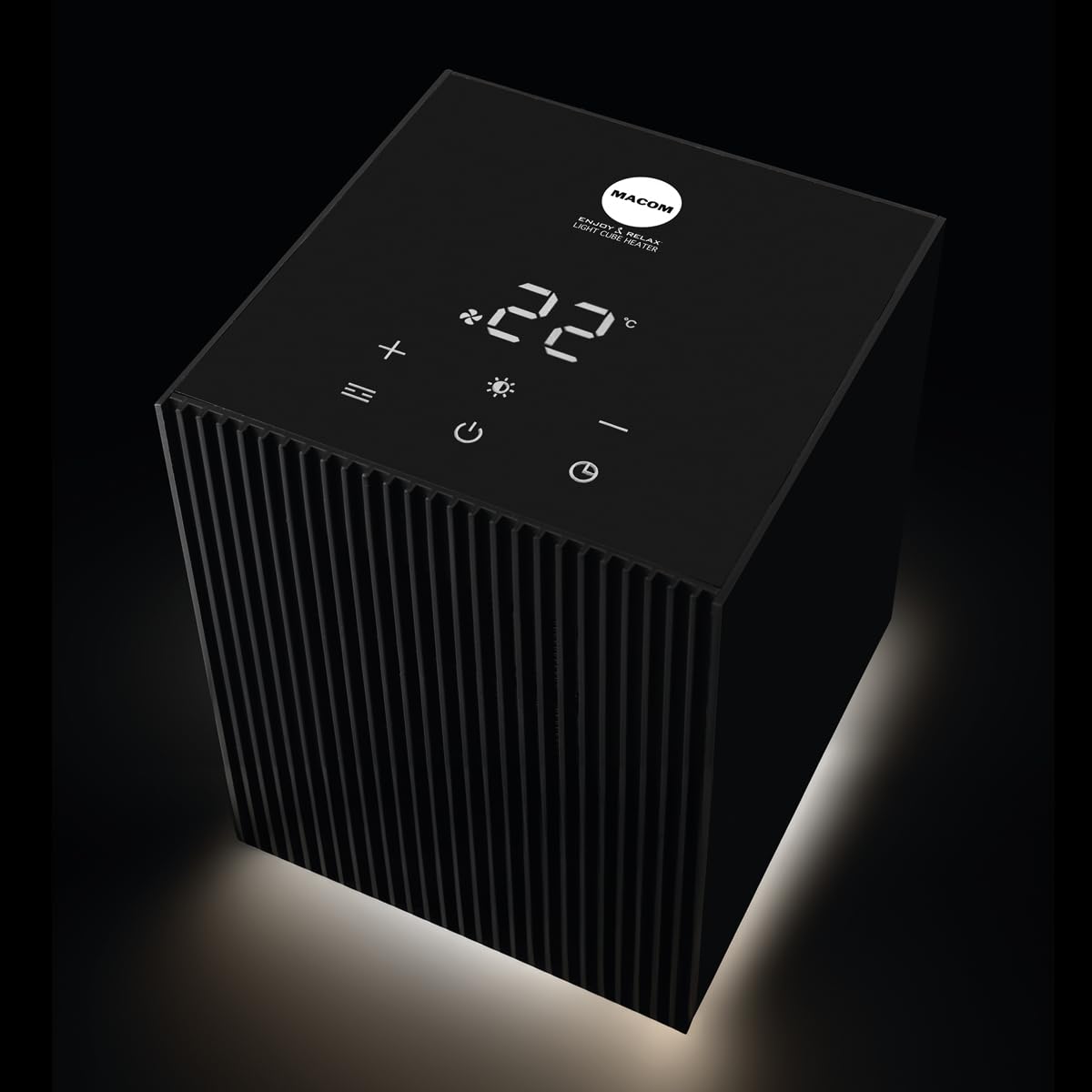 MACOM Termoventilatore Ceramico 2000W con Display LED e Luce Soffusa Atmosfera – Riscaldamento Rapido ed Elegante – Enjoy & Relax 931 Light Cube Heater