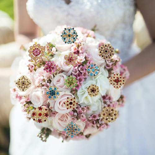 Image of 12 /36 Pieces Wedding Bouquet Brooches for Women Fashion, Rhinestone Bulk Flower Brooch Pins for Crafts