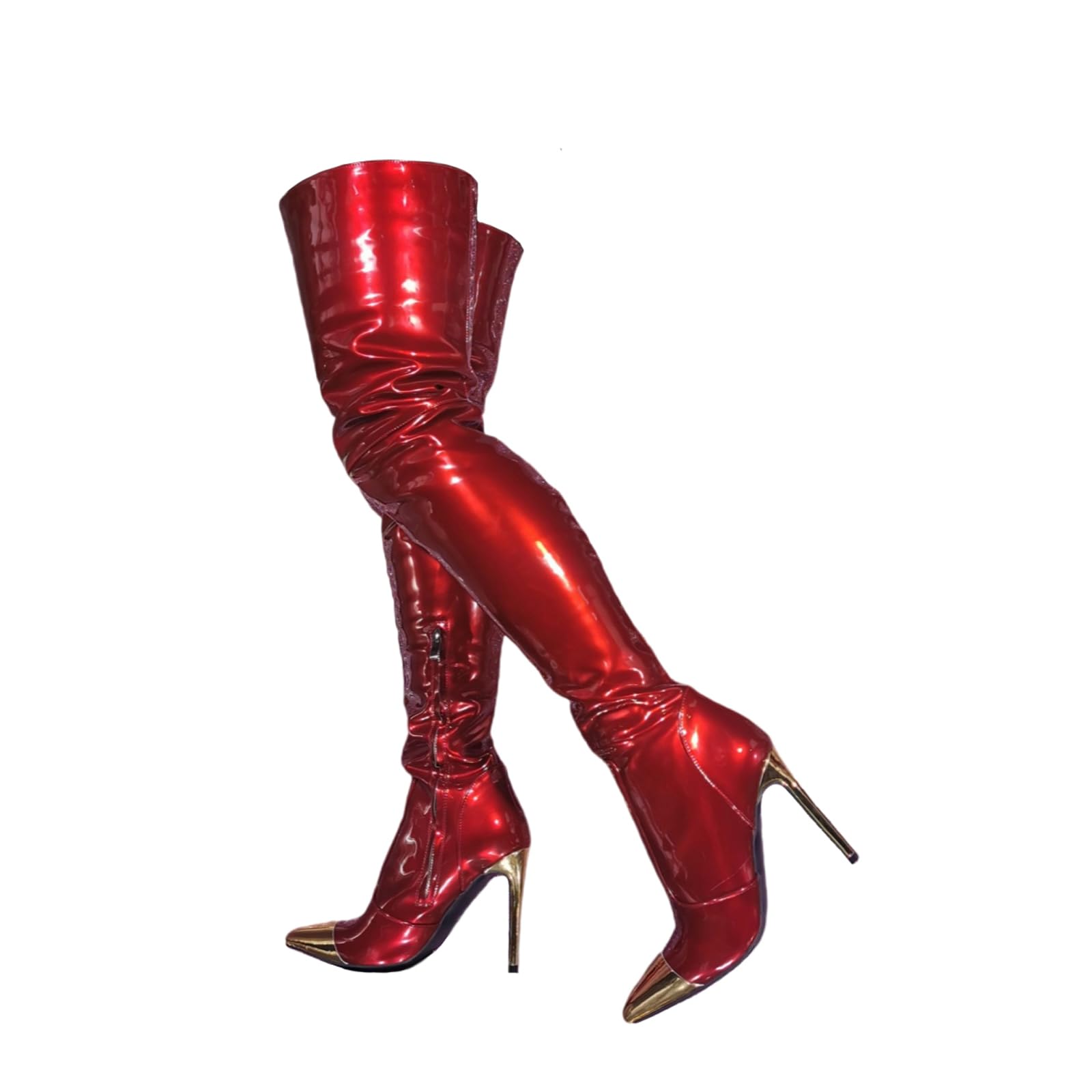 Tacones Altos para Mujer. Botas Rojas Puntiagudas por Encima de la Rodilla para Mujer. Botas de tacón Alto de Aguja para Mujer. Botas hasta el Muslo para Bailarinas de Striptease
