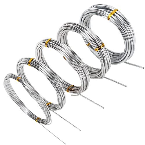 Fil Aluminium 5 Tailles (1 mm,1,5 mm, 2 mm, 2,5 mm, 3 mm), 5 m de Long - Rouleau Fil de Fer Argent - Bobine de Fil Argent pour Fabrication de Bijoux, Loisirs...