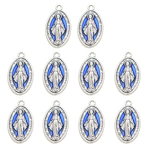 Sxett 10 Pcs Medal Pendant Charm for Chain Necklace or Rosary Christ Catholic Charms Blessed Virgin Pendant for w/Loop