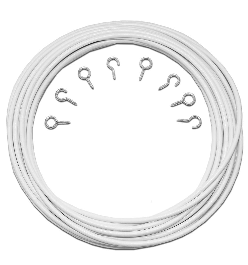 John Aird Net Curtain Wire (9m Length, 12 Eyes & 12 Hooks)