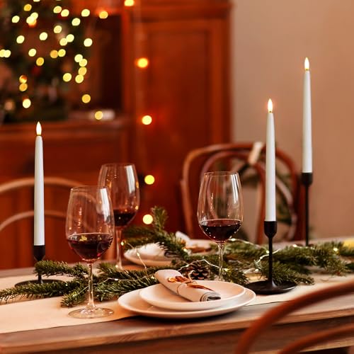 Image of Baquler 50 Pcs 9.7 Inch Flameless Taper Candles Battery Operated Taper Candles Bulk LED Flickering White Candlesticks for Wedding Church Table Centerpiece Halloween Christmas Party Decor