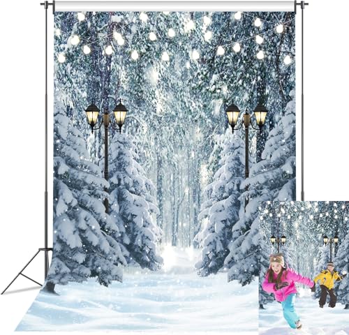 Image of Winter Snow Forest Backdrop Christmas Forest Snowy Pine Tree Wonderland Photography Background Xmas Holiday Party Decor Banner Portrait Studio Booth Photobooth Props 5x7FT
