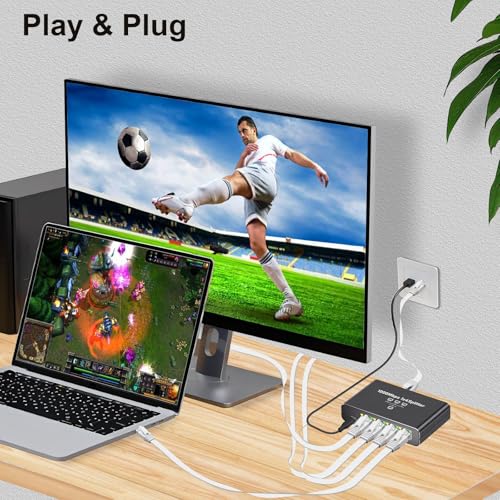Image of Gigabit Ethernet Splitter 1 to 4-1000Mbps RJ45 Port Router Switch with USB-C Power, Plug & Play 1-in-4-Out LAN Adapter for Cat5 /5e /6 /7 /8 Cables, High Speed Network Switch for Desktop Printer Camera