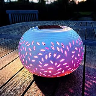 Solarize ® Solar Light Table Elegant Ceramic Lantern, LED Decorative Outdoor Lamp, 2 Function Soft White I Colour Changing RGB Filigree Garden Party (1 Solar Table Lantern)