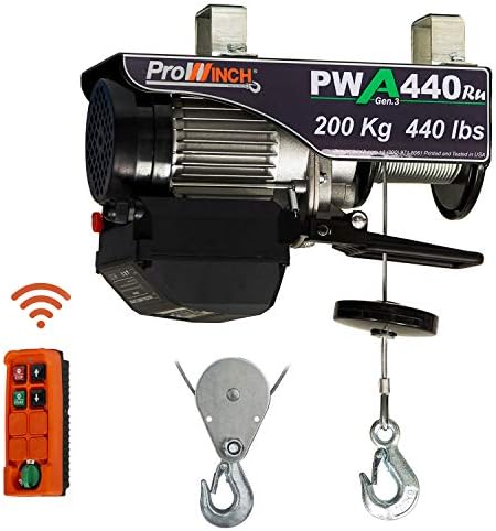 Prowinch Electric Hoist, 110V/120V, 440lbs Lifting Capacity, 38ft Lifting Height, Wireless Remote Control, Upper & Lower Limit Switches for Home Improvement, Warehouse Clearance, Garage Hoist System