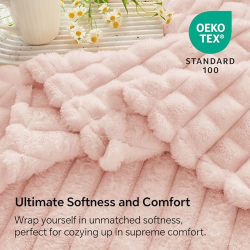 Image of BEDELITE 3D Checked Pink Fleece Throw Blanket for Couch, 50x60 Inches