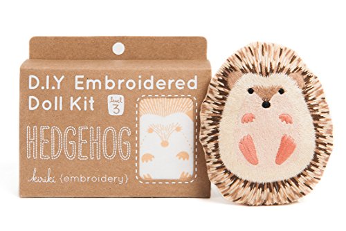 Image of Kiriki Press DIY Embroidery Doll Kit - Skill Level 3 - Beginner to Advanced Embroidery Kits for Adults Teens (3 Skill Levels) Animal Embroidery Kit - Screen Printed Pattern (Hedgehog - Level 3)
