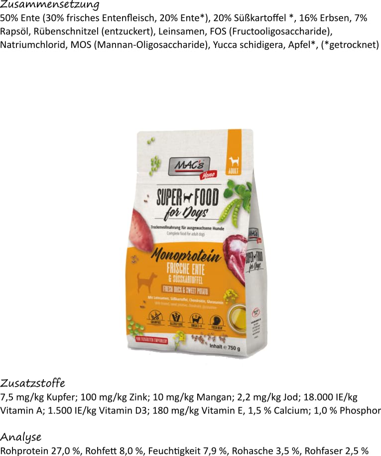 Mac's Dog Trockenfutter Multipack 3 x 750g | Huhn, Ente, Kaninchen | Mono | Getreidefrei und gut verträglich | hergestellt in der Eifel | Premium Trockenfutter für Hunde