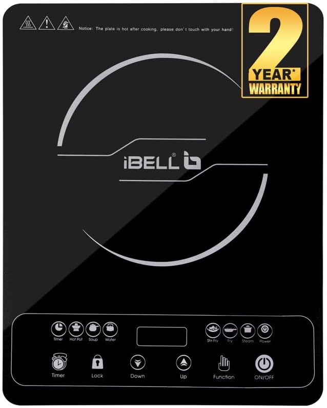 iBELL 20YO Induction Cooktop 2000 W Double/Single Coil Electric Stove with Full Touch Control, Auto Shut-Off & Overheat Protection, Crystal Glass Surface, 1+1 Year Warranty