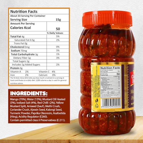 Image of Chokhi Dhani Pickle Combo 1kg | Mango Pickle 500g + Mixed Pickle 500g | Spicy & Tangy Indian Achar | No Preservatives | Traditional Homemade Style