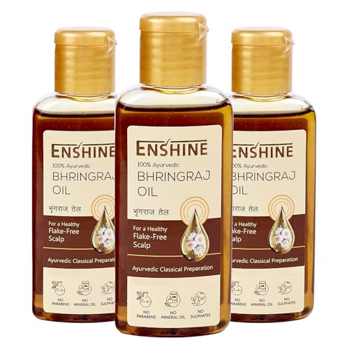 Enshine Bhringraj Hair Oil | Ayurvedic Blend | Strengthens Roots, Prevents Hair Fall & Dandruff | Treats Scalp Folliculitis & Itiching | Stimulates Hair Growth | For Flake-Free Healthy Scalp Pack of 3 (60ml each)