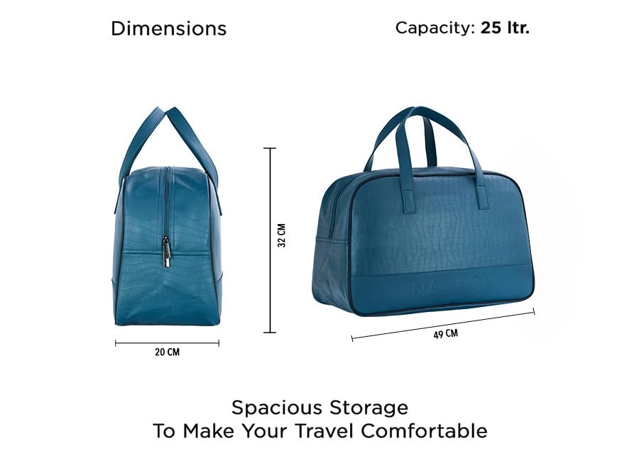 Image of Nautica Unisex 25L PU Duffle Bag for Travel | Stylish Leatherette Cabin Luggage with Smooth Zippers | Compact, Comfortable & Spacious for Weekend Trips, Gym & Everyday Use | Teal