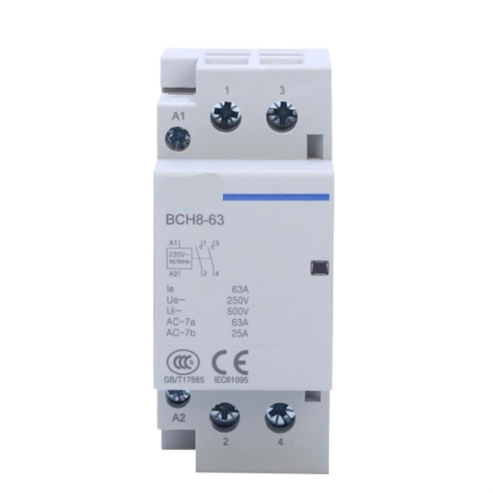 RCGKNNMUZ Single-Phase Guide Rail Contactor 63A 2P Household Contactor 2NO/2NC 1NO+1NC 24A 110A 230A 1Pcs(63A 2NO 24V)