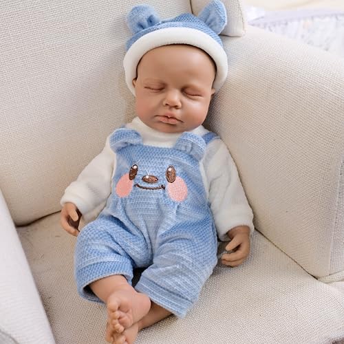 iCradle Reborn Puppen, Vollsilikon, Reborn Baby, keine Haare, schwarze Haut, Schlafpuppe für Neugeborene, 3 Jahre – Bild 6