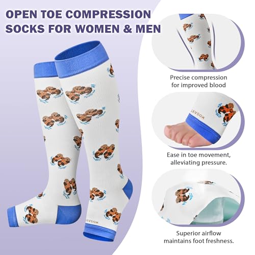 Image of LEVSOX Open Toe Compression Socks for Women & Men 20-30mmHg Toeless Sock Knee High Support Stockings for Circulation Nurses Pregnant Travel