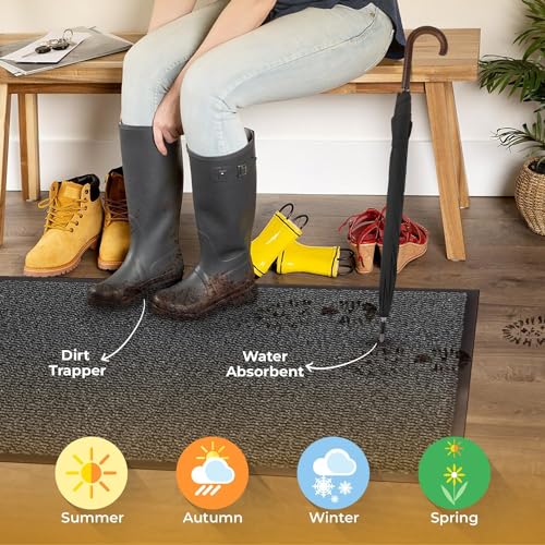 Image of BLADO Washable Door Mats Indoor & Outdoor - Non-Slippery Heavy Duty Doormats Indoor - Stylish & Large Rubber Door Mat - Perfect Dust Grabbing Outdoor & Indoor Door Mat (Grey, 45cm x 75cm)