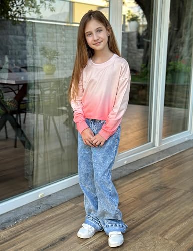 Image of Arshiner Girls Crop Tops Kids Long Sleeve Pullover Sweatshirts Girls Cropped Crewneck Sweatshirt for Teen Girl
