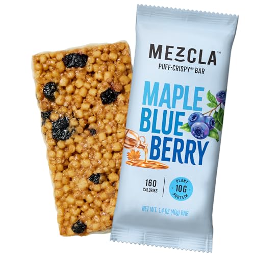 Mezcla Puff Crispy Protein Bars Gluten Free & Vegan Protein Bars 10g Protein Alt for Crispy Rice Treat Granola Bars & Breakfast Bars Healthy Snacks for Adults Maple Blueberry 1 Count