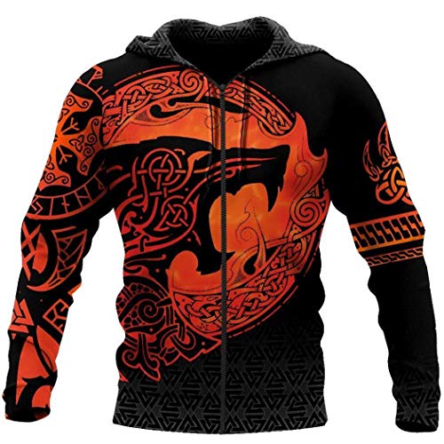 Sweat loup viking pour vos sorties décontractées avec sweat à capuche tatouage 3D
