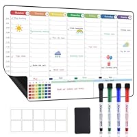 POPRUN Magnetic Calendar Weekly Planner Whiteboard for Fridge, A3 Family Schedule Planner with Time Slots, Reusable Dry Erase Board, Meal Planner Board Monday to Sunday, Chore Chart, Fridge Organisers