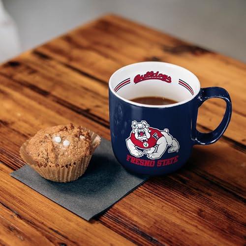 Image of Logo Brands NCAA Fresno State Bulldogs 15 oz Stripe Coffee Mug - Vintage Team Logo, Inside Print & Stripes, Microwave & Dishwasher Safe- Great Gift For Fans & Alumni
