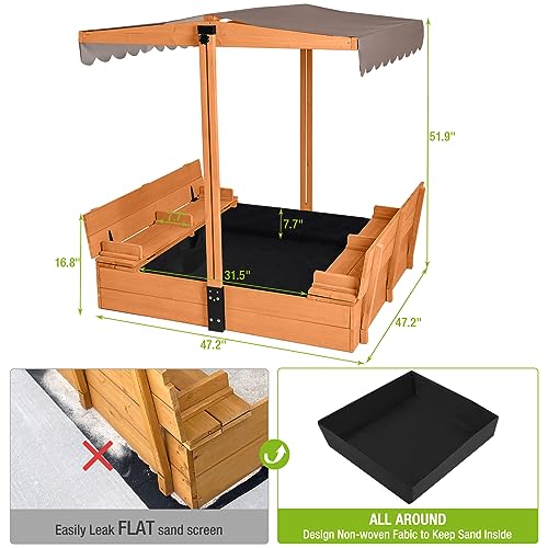 Kids Sandbox Outdoor Large Sand Box with Canopy, Sand Pit with 2 Foldable Bench Seats, for Aged 3-8 Years Old - Thumbnail 5