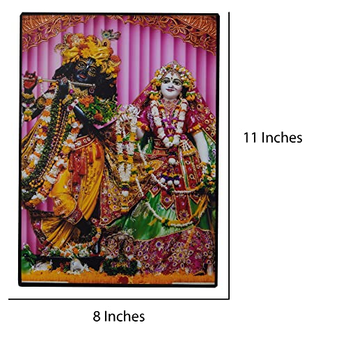 Image of Templeshop Mayapur Iskcon Radha Madhav Lamination Plywood Photo Frame with Back stand And Glossy Look Around (Various Sizes & Colors) (Orange Green Red Dress, 28L x 20W cm, Radha Madhav Photo Frame 11x8 Inches)