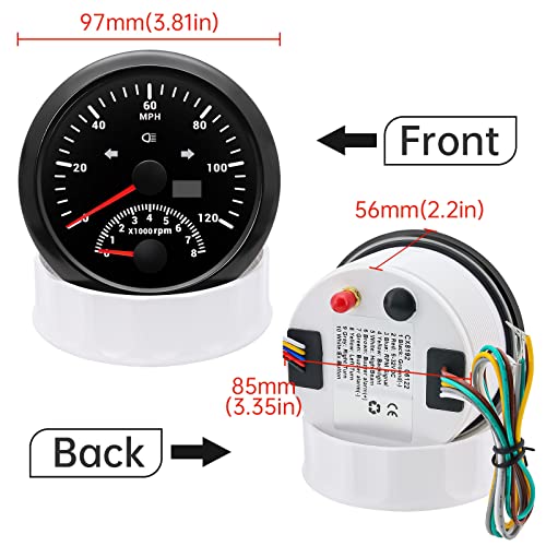 Image of ARTILAURA GPS Speedometer 0-120MPH with Tachometer 8000 RPM Gauge 85mm 3-3 /8 inch Boat GPS Speedometer Gauge with Antenna for Car Marine (Black)
