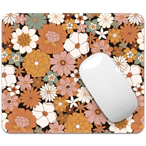 Image of FROGIGO Mouse Pad with Stitched Edges - Cute Floral Mousepad for Women, 9.25 x 7.75 inch Washable Square Desk Pad, Non-Slip Rubber Base, Office Home Laptop Accessories - Autumn Daisy