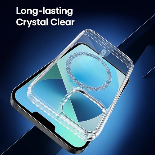 Image of AIBEX Back Cover Case Compatible with iPhone 13 Pro | Glitter Ring Cute Shiny Colorful Bling Case (Compatible with Magsafe) | Transparent PC+TPU Glossy Shiny Cover for Girls & Women - Blue